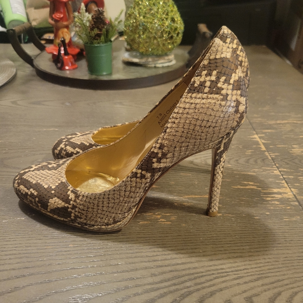 Coach Brown Snake-Print Leather High Heels - Picture 4 of 7